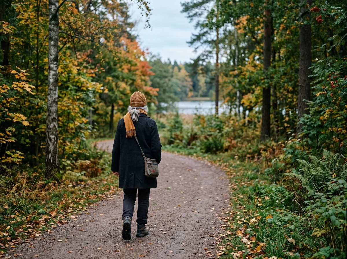 Anonym ældre person på gåtur i fredfyldt nordisk park - ørets sundhed med alderen